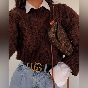 Zara Brown Cable Knit Chunky Sweater